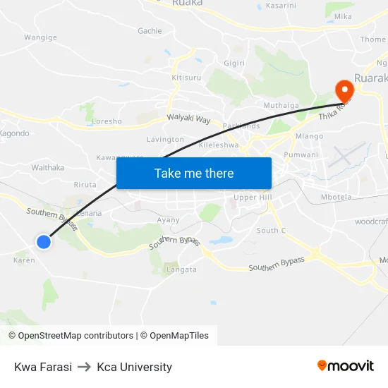 Kwa Farasi to Kca University map