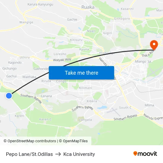 Pepo Lane/St.Odillas to Kca University map