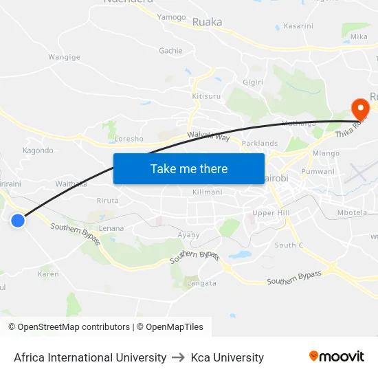 Africa International University to Kca University map