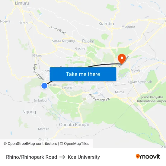 Rhino/Rhinopark Road to Kca University map