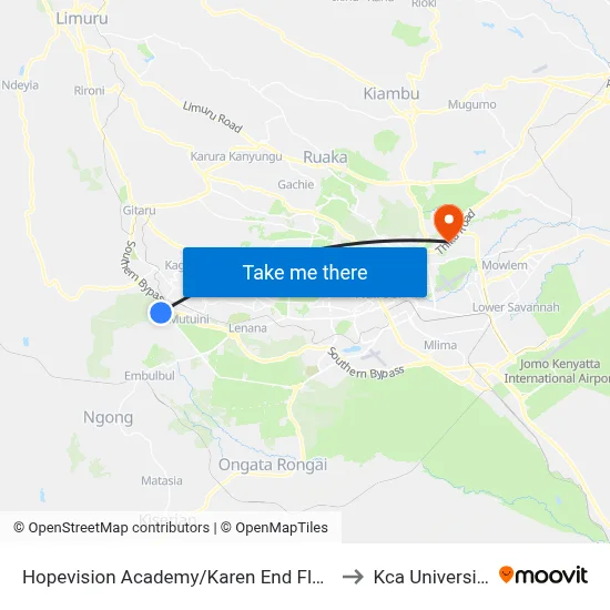 Hopevision Academy/Karen End Flats to Kca University map