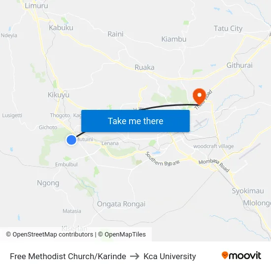 Free Methodist Church/Karinde to Kca University map