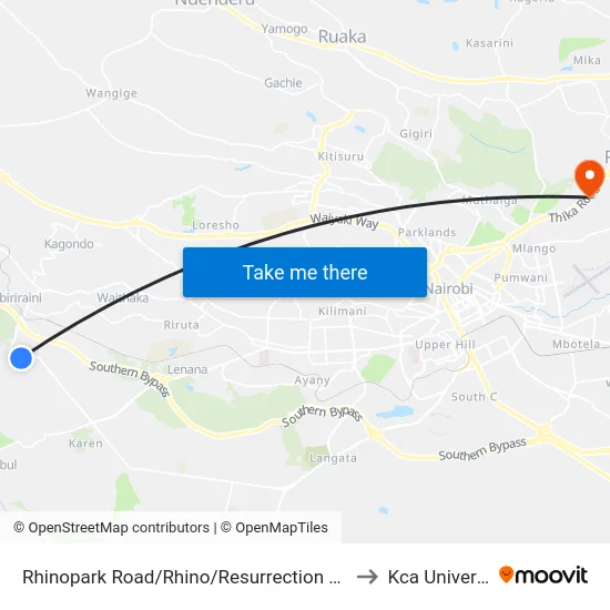Rhinopark Road/Rhino/Resurrection Gardens to Kca University map