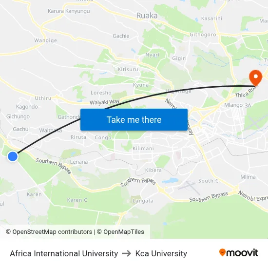 Africa International University to Kca University map