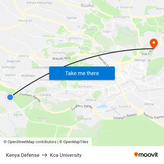 Kenya Defense to Kca University map
