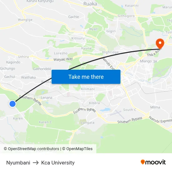 Nyumbani to Kca University map