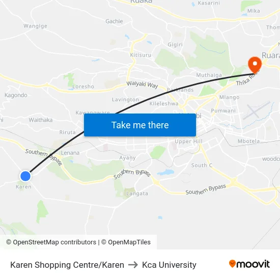 Karen Shopping Centre/Karen to Kca University map