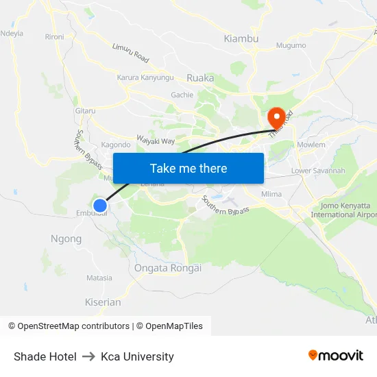 Shade Hotel to Kca University map