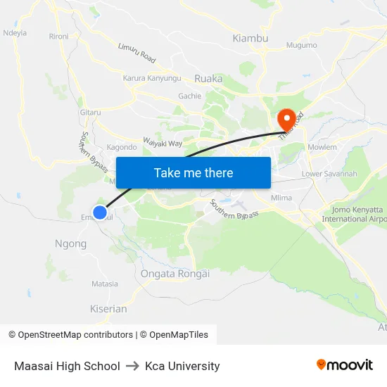 Maasai High School to Kca University map