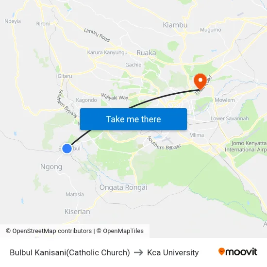 Bulbul Kanisani(Catholic Church) to Kca University map