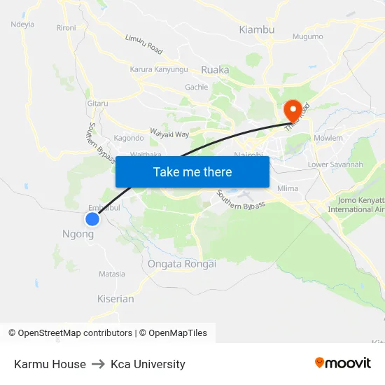 Karmu House to Kca University map