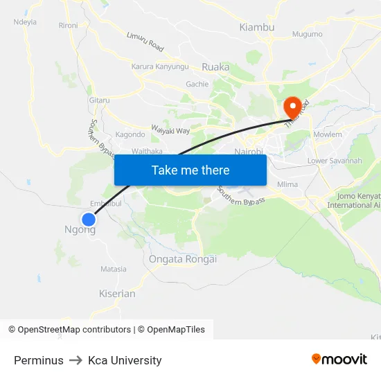 Perminus to Kca University map
