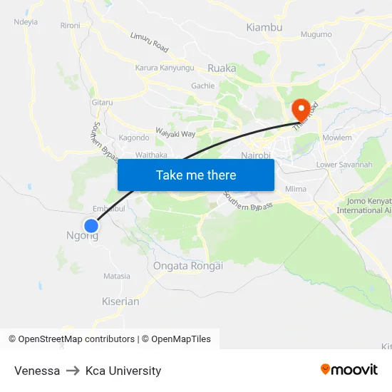 Venessa to Kca University map
