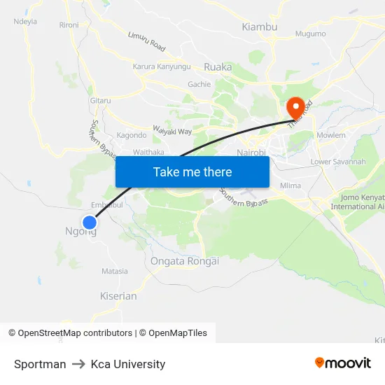 Sportman to Kca University map