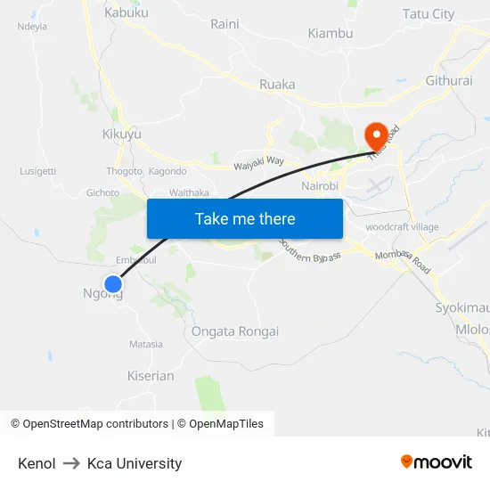 Kenol to Kca University map