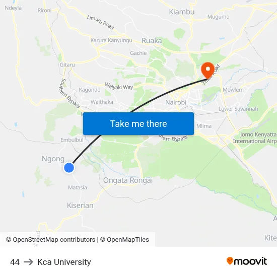 44 to Kca University map