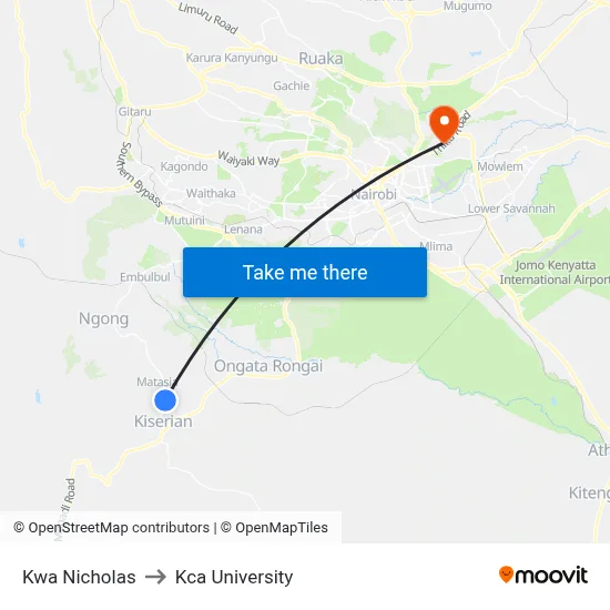 Kwa Nicholas to Kca University map