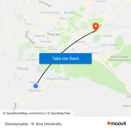 Oloosuruutia to Kca University map