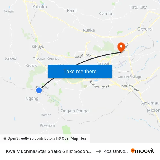 Kwa Muchina/Star Shake Girls' Secondary School to Kca University map