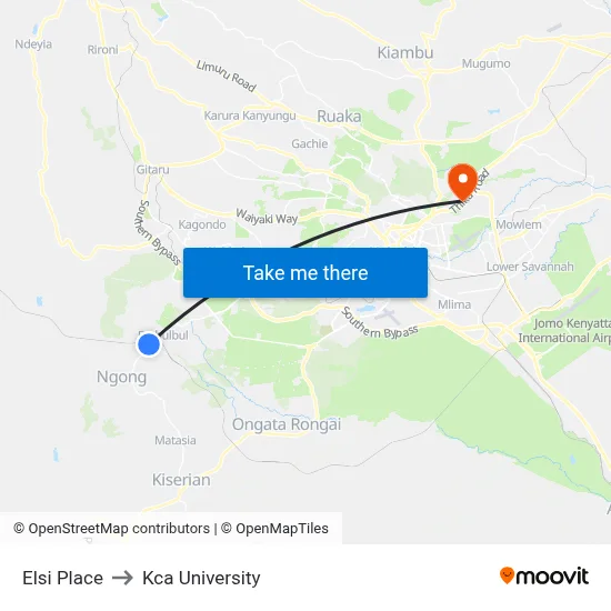 Elsi Place to Kca University map