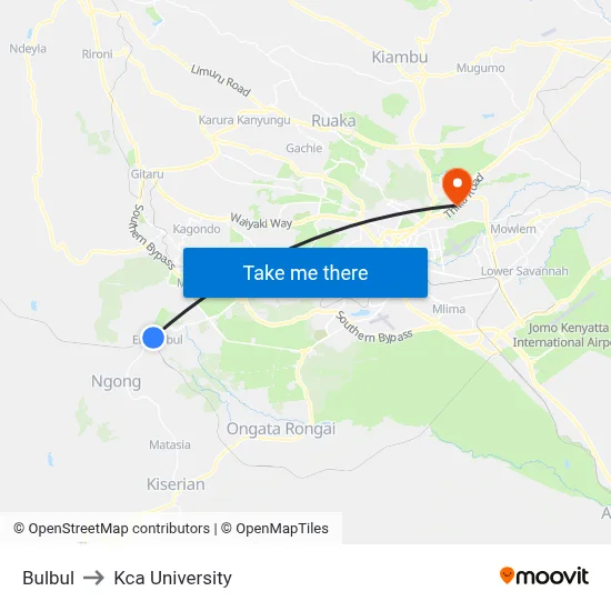 Bulbul to Kca University map