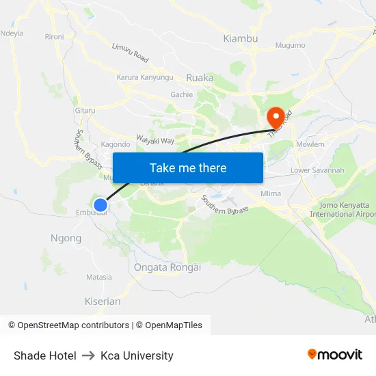 Shade Hotel to Kca University map