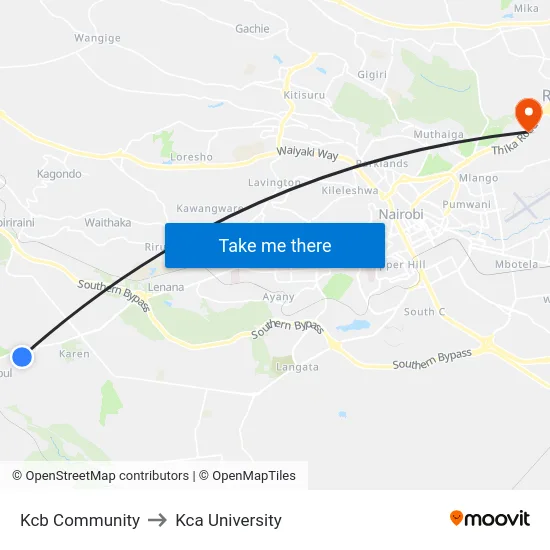 Kcb Community to Kca University map