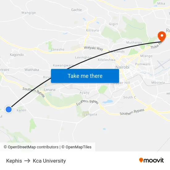 Kephis to Kca University map