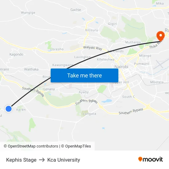 Kephis Stage to Kca University map