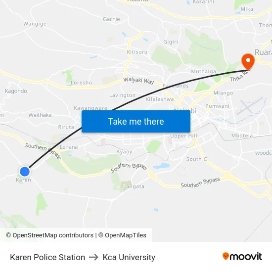 Karen Police Station to Kca University map