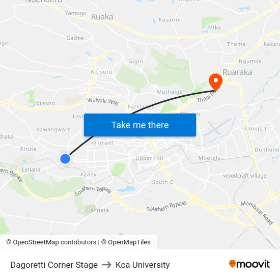 Dagoretti Corner Stage to Kca University map