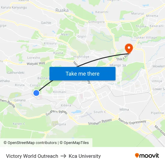 Victory World Outreach to Kca University map
