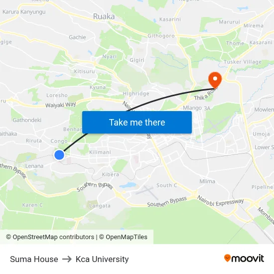 Suma House to Kca University map