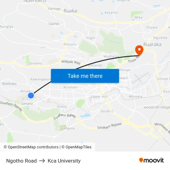 Ngotho Road to Kca University map