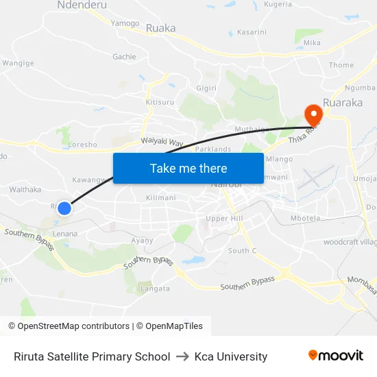Riruta Satellite Primary School to Kca University map