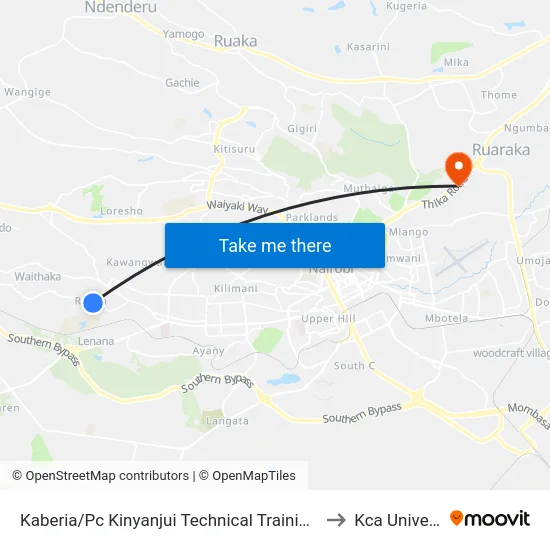 Kaberia/Pc Kinyanjui Technical Training Institute to Kca University map