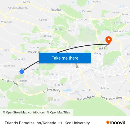 Friends Paradise Inn/Kaberia to Kca University map