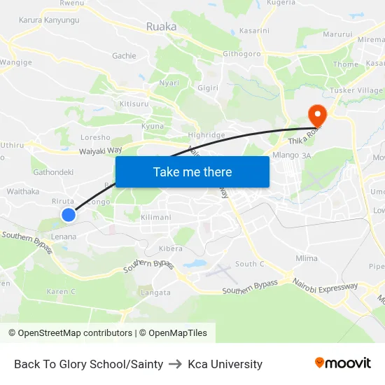Back To Glory School/Sainty to Kca University map