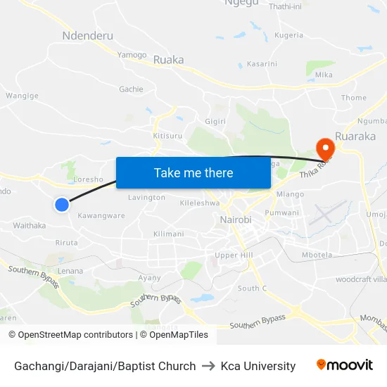 Gachangi/Darajani/Baptist Church to Kca University map