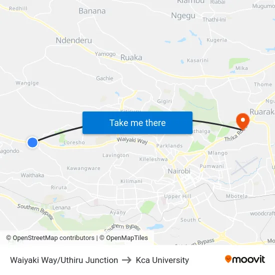 Waiyaki Way/Uthiru Junction to Kca University map