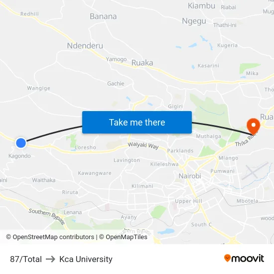 87/Total to Kca University map