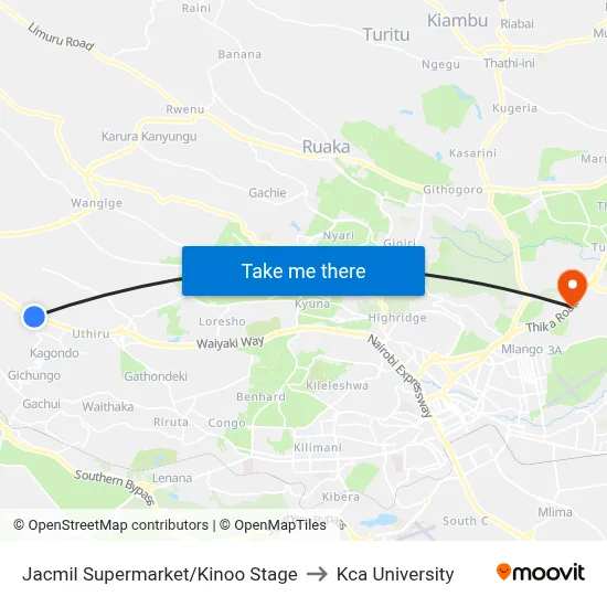 Jacmil Supermarket/Kinoo Stage to Kca University map
