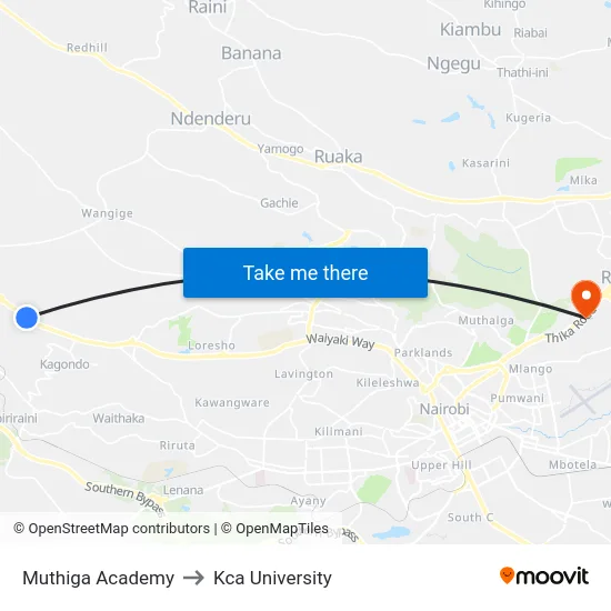 Muthiga Academy to Kca University map