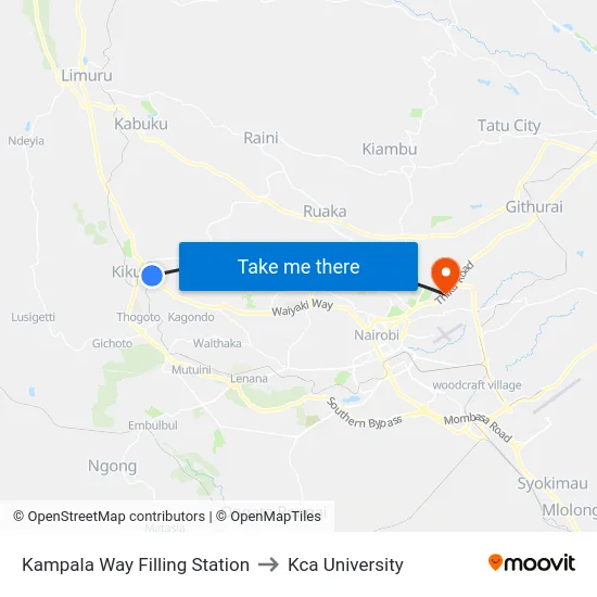 Kampala Way Filling Station to Kca University map