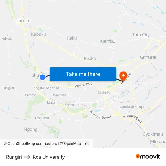 Rungiri to Kca University map