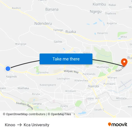 Kinoo to Kca University map
