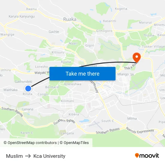 Muslim to Kca University map