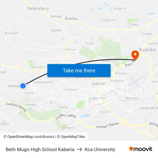 Beth Mugo High School Kaberia to Kca University map