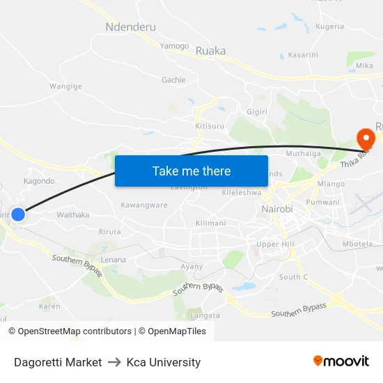 Dagoretti Market to Kca University map