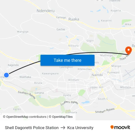 Shell Dagoretti Police Station to Kca University map